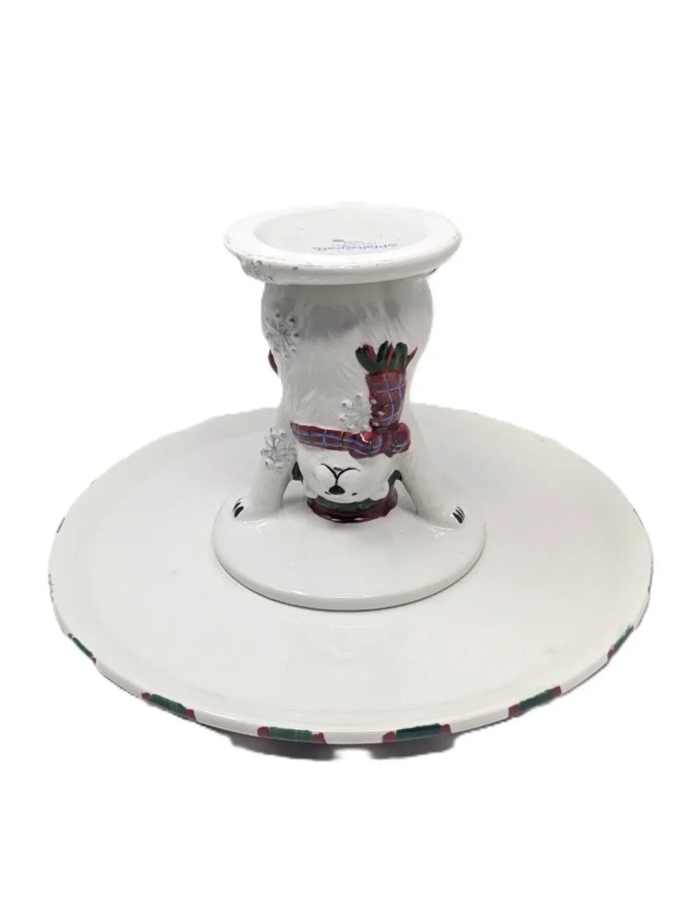 Pfaltzgraff Christmas Pedestal Plate Snow Bear Holiday Cake or Petit Four NIB